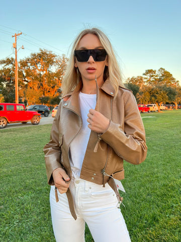 Brown Faux Leather Textured Jacket